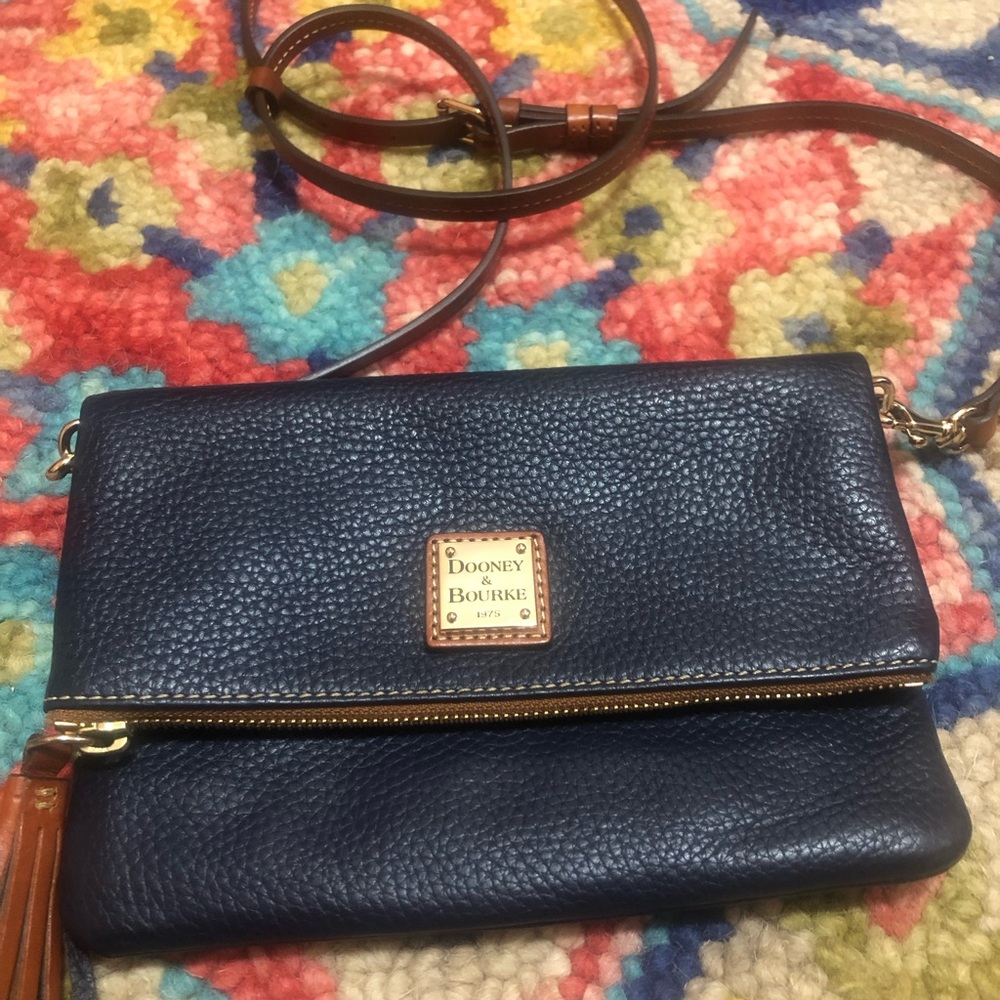Dooney & Bourke Navy Blue Leather East West Flap Crossbody Bag